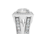 White gold Princess Halo Split Shank Diamond Ring with Milgrain Prong Setting_11