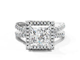 White gold Princess Halo Split Shank Diamond Ring with Pavé Setting_26