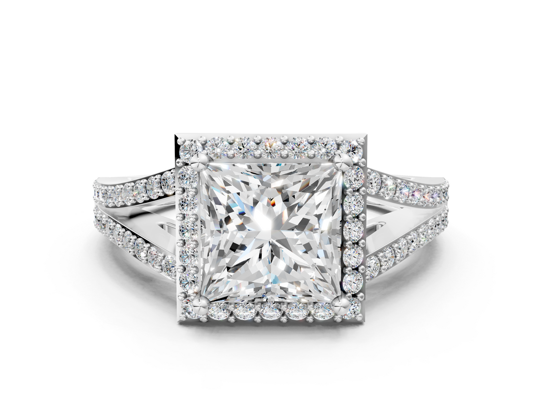 White gold Princess Halo Split Shank Diamond Ring with Prong Setting_20