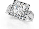 White gold Princess Halo Split Shank Milgrain Diamond Ring_19