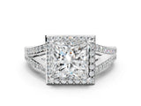 White gold Princess Halo Split Shank Pave Diamond Ring with Four-Prong Setting_49