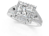 White gold Princess Halo Split Shank Pave Diamond Ring with Four-Prong Setting_50