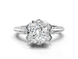 White gold Princess Halo Split Shank Pave Diamond Ring with Petal Prong Setting_20