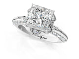 White gold Princess Halo Split Shank Pave Diamond Ring with Petal Prong Setting_21