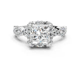 White gold Princess Halo Twist Band Solitaire Ring with Six-Prong Setting_32