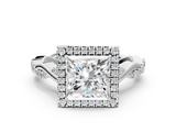 White gold Princess Halo Twist Band Solitaire Ring_20