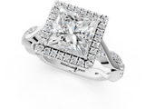White gold Princess Halo Twist Band Solitaire Ring_21