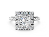 White gold Princess Halo Twisted Band Four-Prong Diamond Ring_18