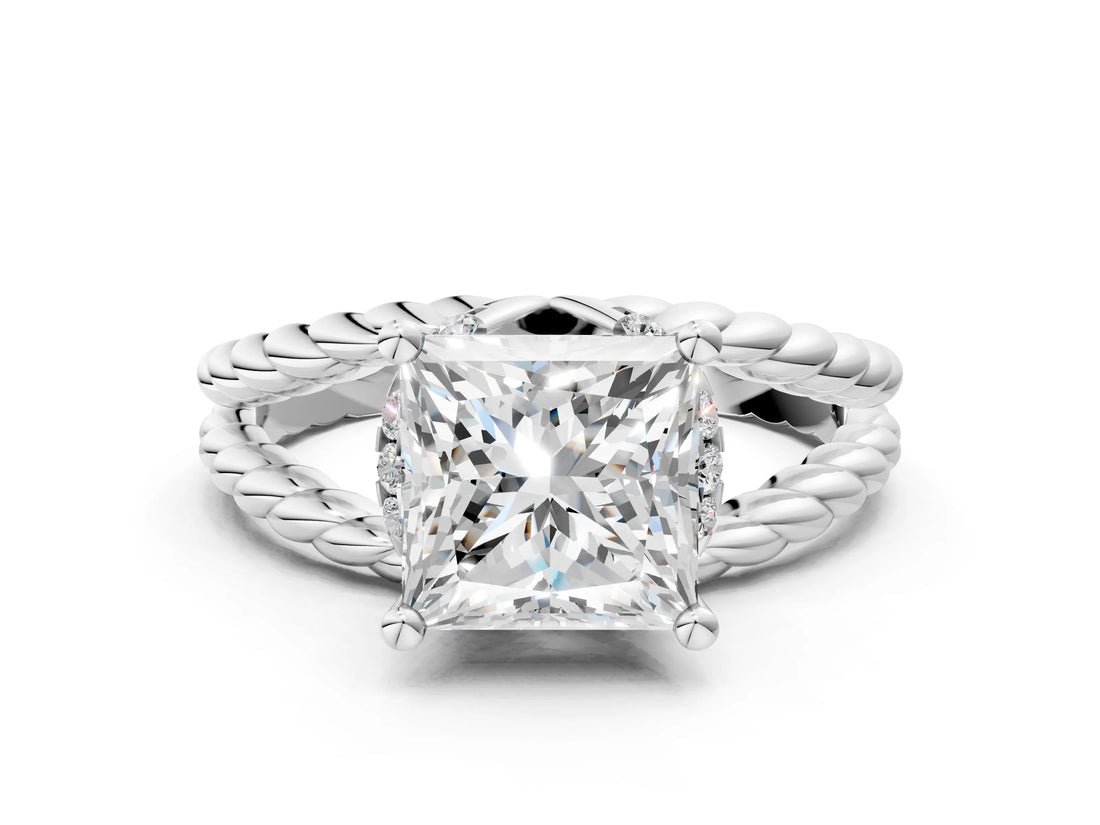 White gold Princess Halo Twisted Band Four-Prong Ring_33