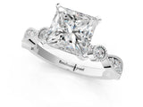 White gold Princess Milgrain Bezel Diamond Engagement Ring with Solitaire Prong Setting_176