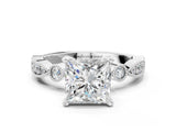 White gold Princess Milgrain Bezel Diamond Engagement Ring with Solitaire Prong Setting_181