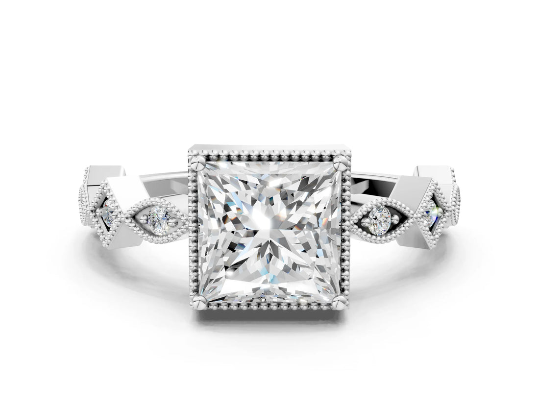 White gold Princess Milgrain Marquise Diamond Twist Band Ring_38