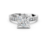 White gold Princess Milgrain Pave Diamond Engagement Ring with Four-Prong Setting_181