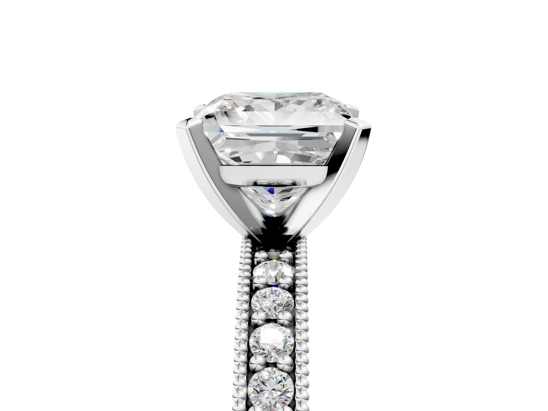 White gold Princess Milgrain Pave Diamond Engagement Ring with Four-Prong Setting_186