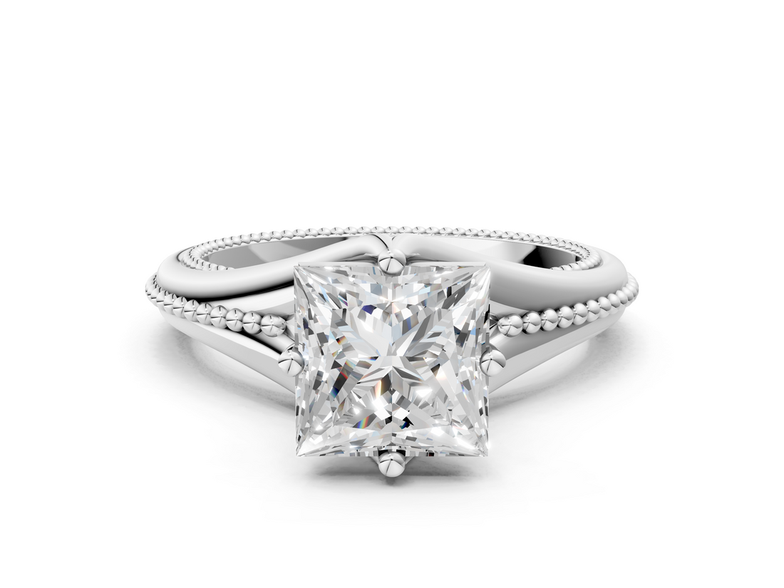 White gold Princess Solitaire Beaded Band Six-Prong Setting_4