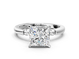 White gold Princess Solitaire Beaded Band with Four-Prong Setting_106