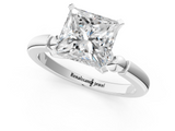 White gold Princess Solitaire Beaded Band with Four-Prong Setting_107