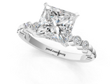 White gold Princess Solitaire Bezel Accent Diamond Engagement Ring with Beaded Band and Four-Prong Setting_61