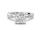 White gold Princess Solitaire Bezel-Set Diamond Ring with Beaded Band and Four-Prong Setting_52