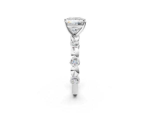 White Gold Princess Cut Engagement Ring Setting with Bezel Station Beaded Band