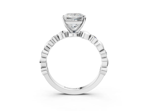 Platinum Princess Cut Engagement Ring Setting with Bezel Station Beaded Band