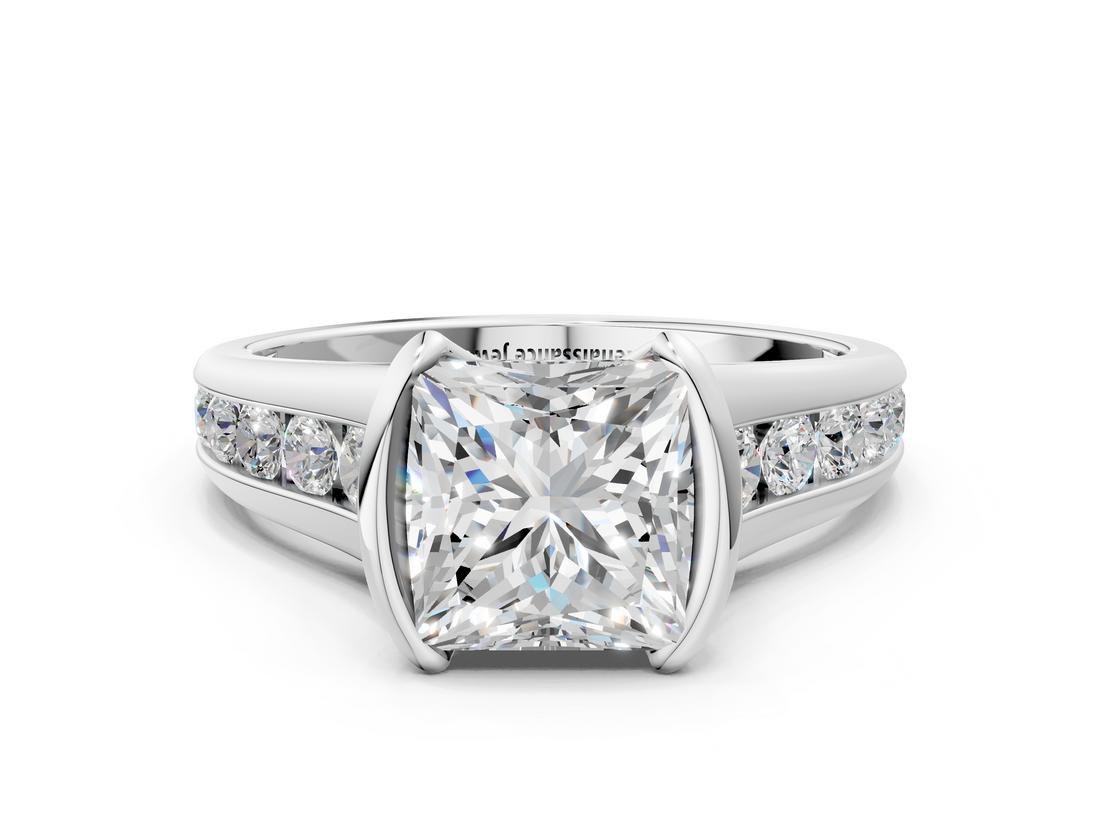 White gold Princess Solitaire Bezel-Set Diamond Ring with Channel-Set Band_55