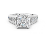 White gold Princess Solitaire Bezel-Set Diamond Ring with Channel-Set Band_55