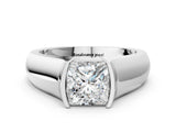 White gold Princess Solitaire Bezel Set Diamond Ring with Wide Band_19
