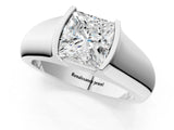 White gold Princess Solitaire Bezel Set Diamond Ring with Wide Band_20