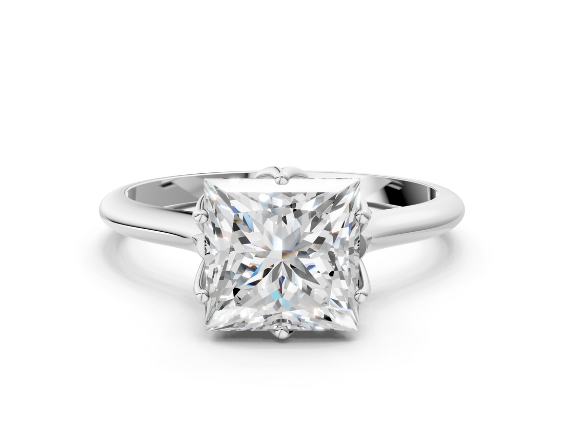 White gold Princess Solitaire Cathedral Diamond Ring with Six-Prong Setting_25