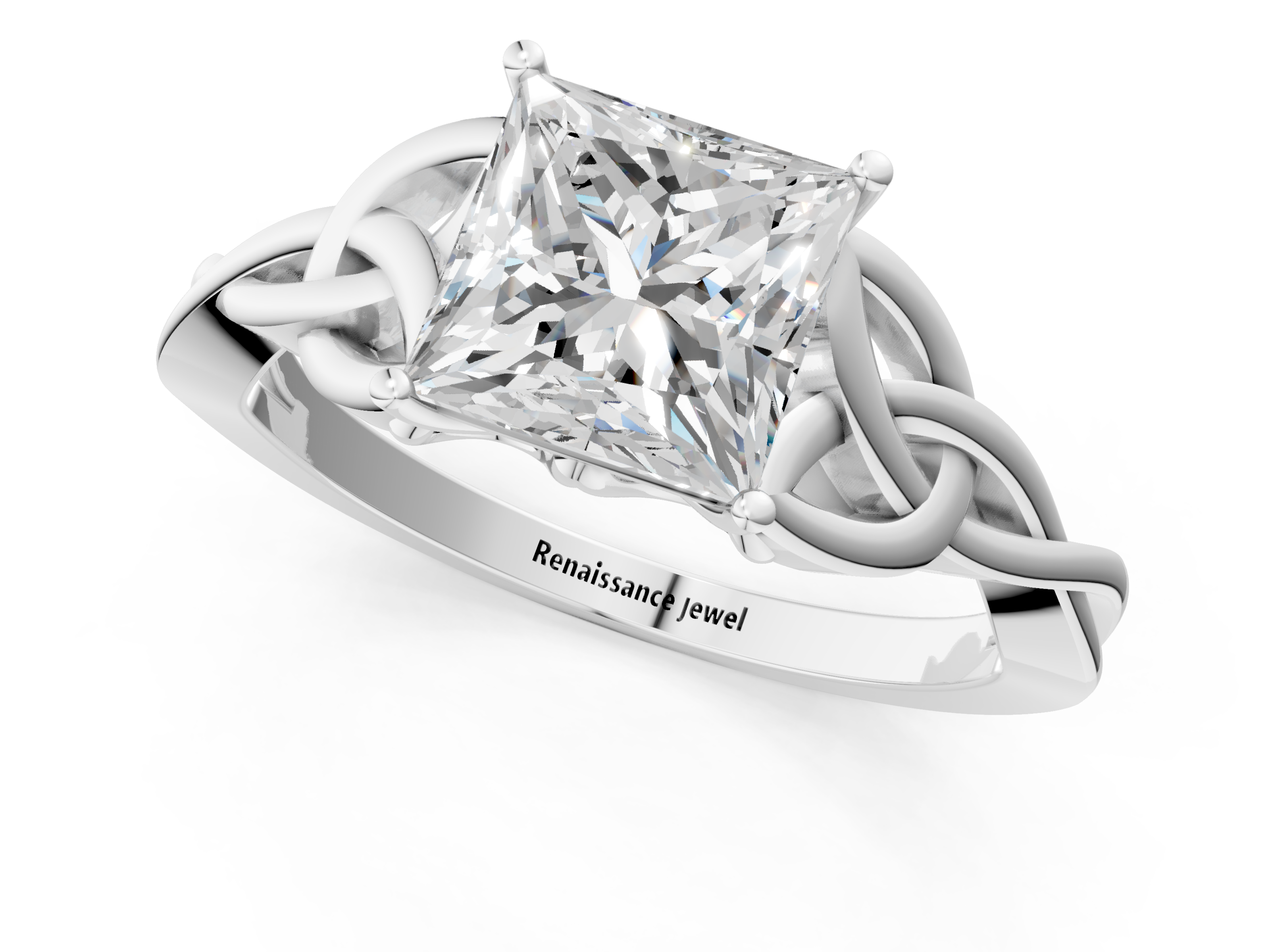 White gold Princess Solitaire Celtic Knot Engagement Ring with Four-Prong Setting_100