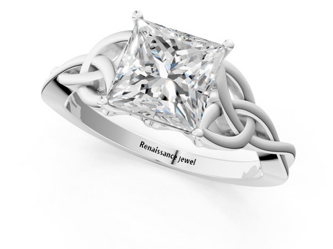 White gold Princess Solitaire Celtic Knot Engagement Ring with Four-Prong Setting_100