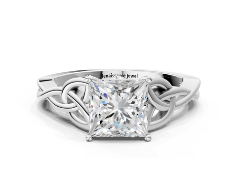 White gold Princess Solitaire Celtic Knot Engagement Ring with Four-Prong Setting_99