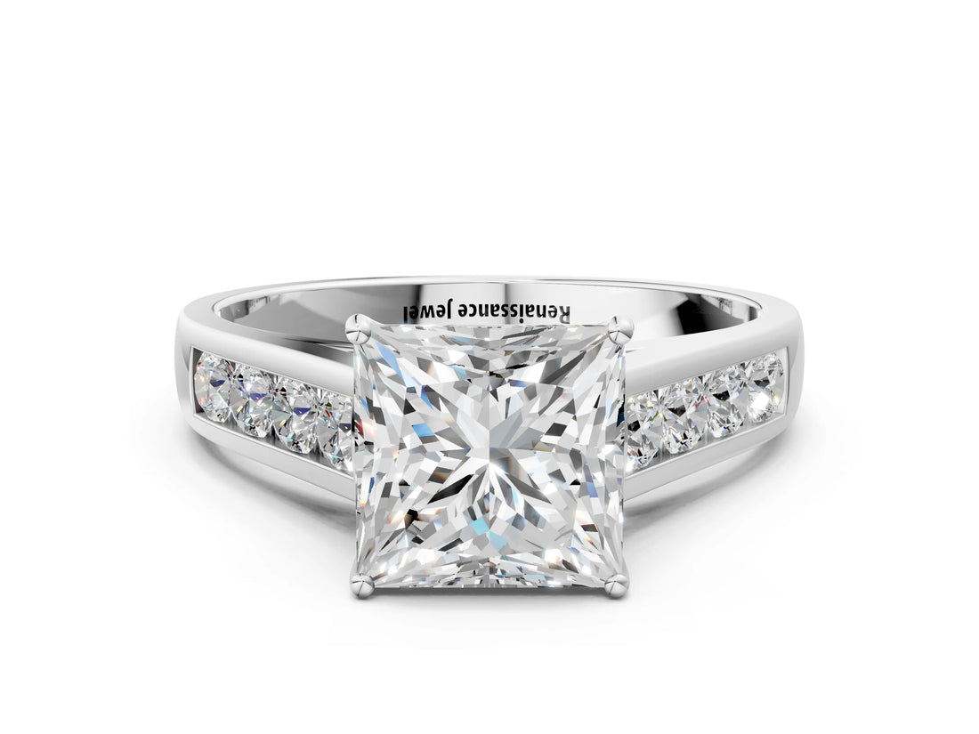 White gold Princess Solitaire Channel-Set Diamond Engagement Ring with Four-Prong Setting_32