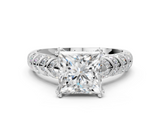 White gold Princess Solitaire Chevron Pave Diamond Engagement Ring with Six-Prong Setting_3