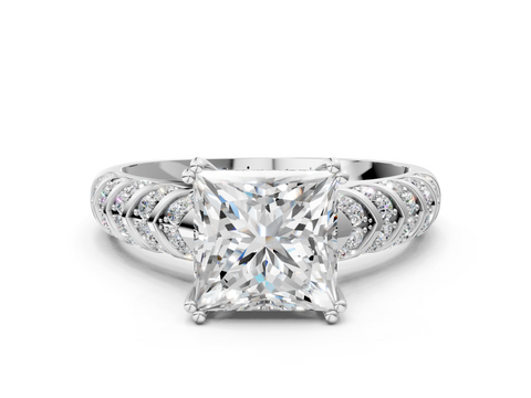White gold Princess Solitaire Chevron Pave Diamond Engagement Ring with Six-Prong Setting_3