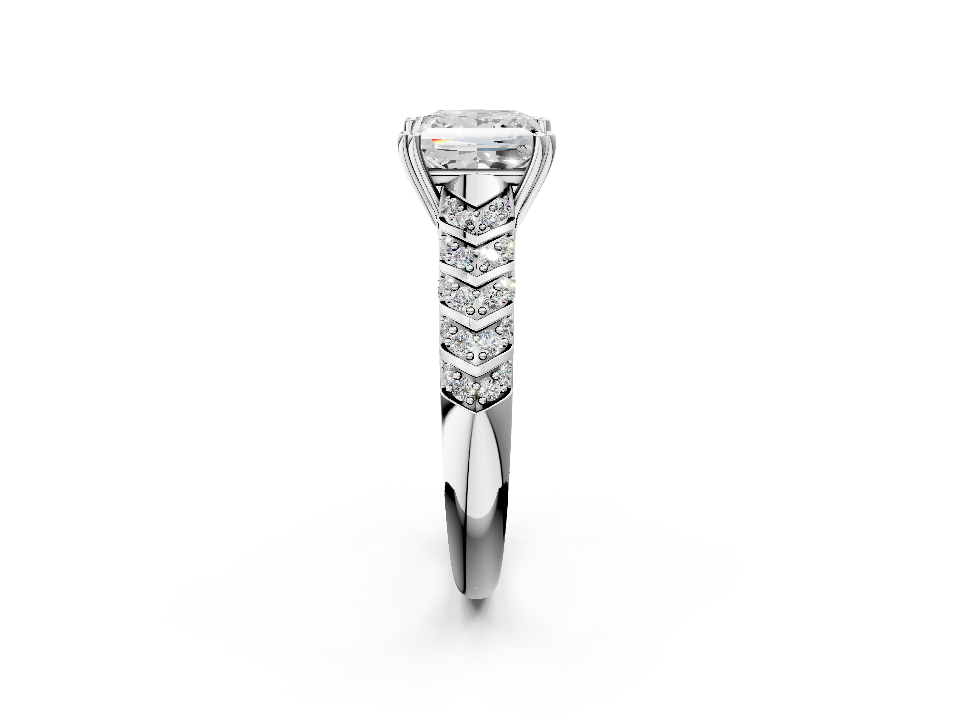 White gold Princess Solitaire Chevron Pave Diamond Engagement Ring with Six-Prong Setting_5