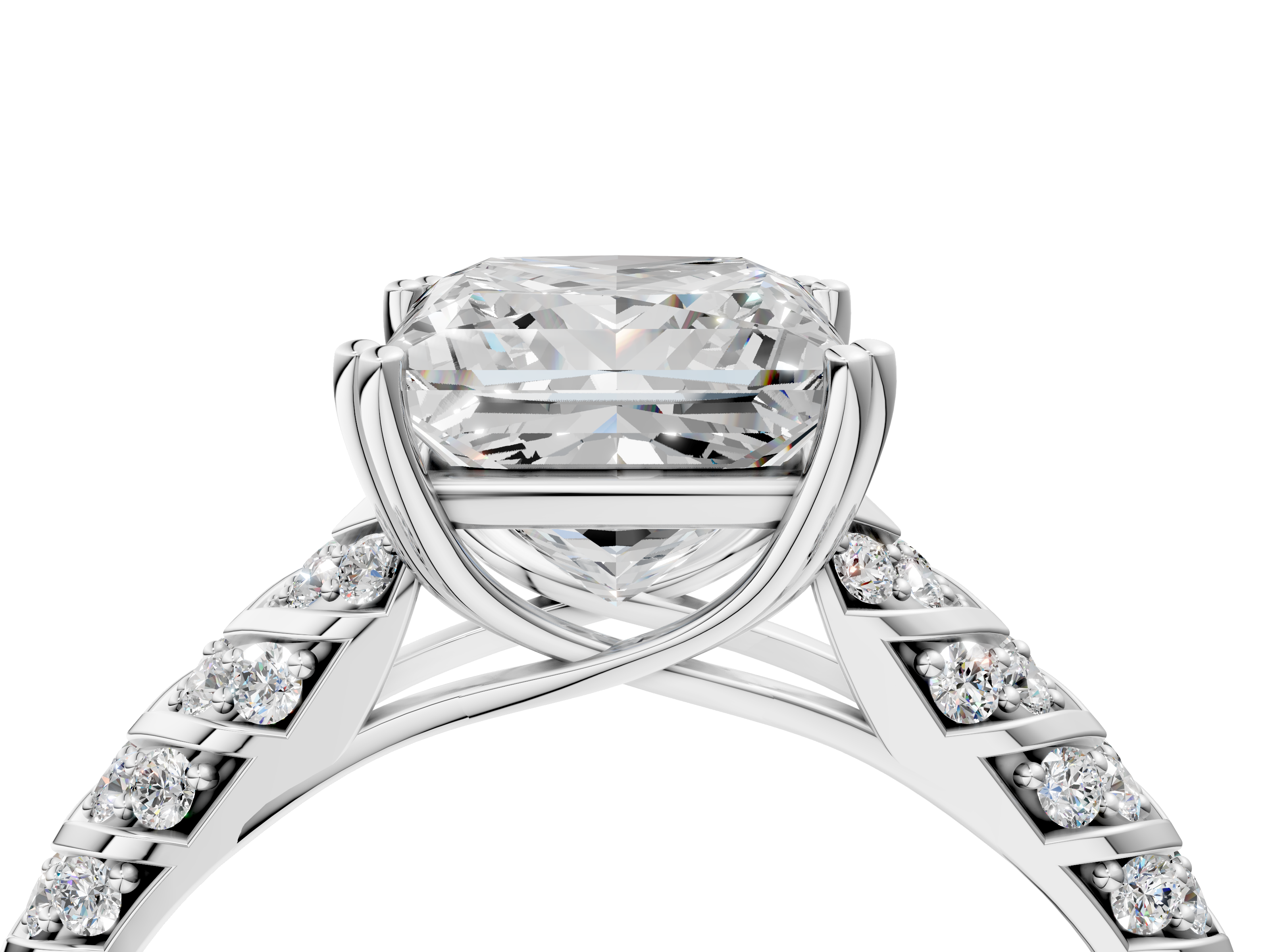 White gold Princess Solitaire Chevron Pave Diamond Engagement Ring with Six-Prong Setting_7