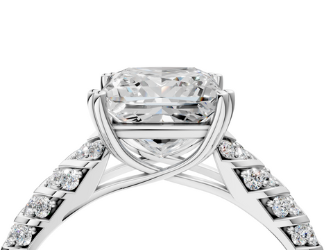 White gold Princess Solitaire Chevron Pave Diamond Engagement Ring with Six-Prong Setting_7