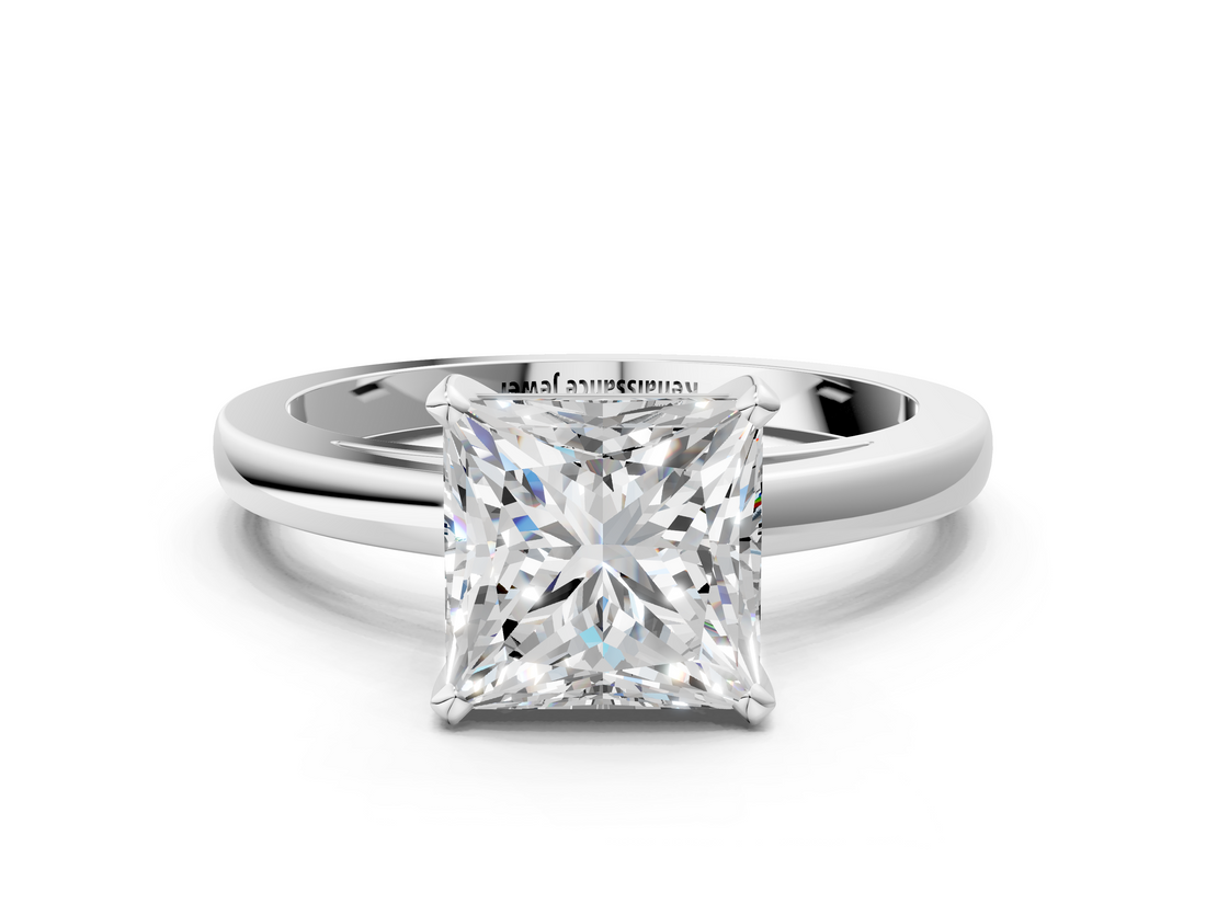 White gold Princess Solitaire Diamond Engagement Ring with Four-Prong Setting on a Classic Band_23