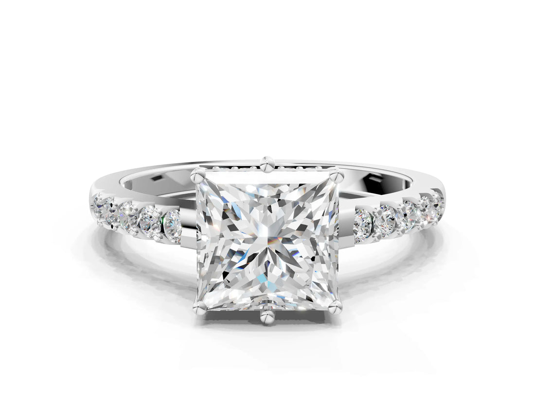White gold Princess Solitaire Diamond Engagement Ring with Pavé Band and Six-Prong Setting_59