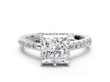 White gold Princess Solitaire Diamond Engagement Ring with Pavé Band and Six-Prong Setting_59