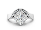 White gold Princess Solitaire Diamond Engagement Ring with Pave Band and Four-Prong Setting