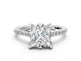 White gold Princess Solitaire Diamond Engagement Ring with Pave Band and Six-Prong Setting_82