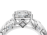White gold Princess Solitaire Diamond Leaf Vine Band with Prong Setting_64