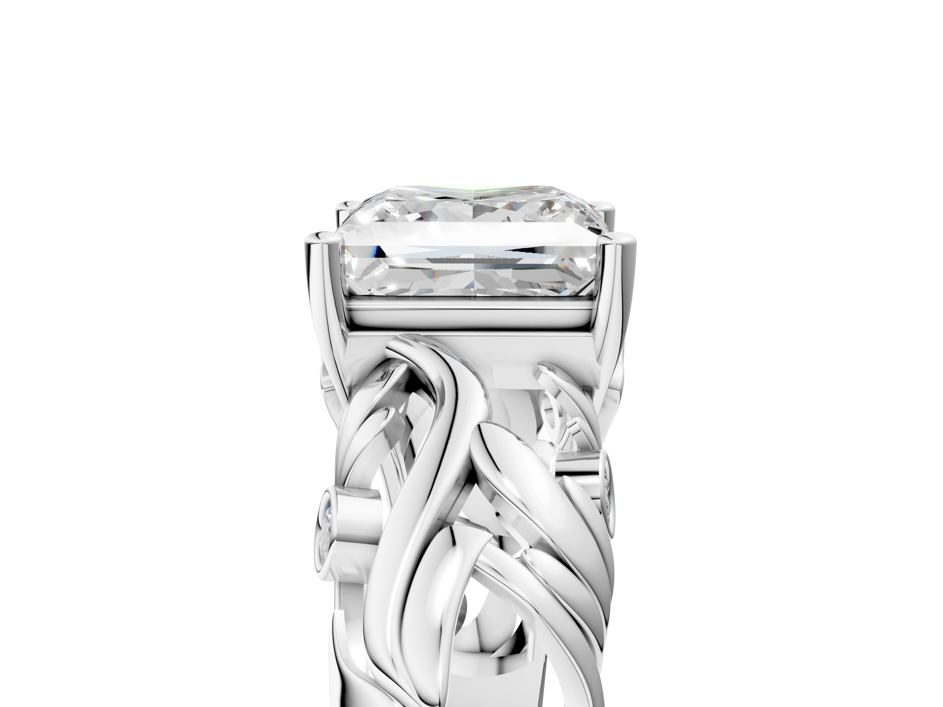 White gold Princess Solitaire Diamond Leaf Vine Band with Prong Setting_65