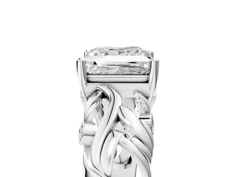 White gold Princess Solitaire Diamond Leaf Vine Band with Prong Setting_65