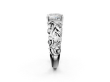 White gold Princess Solitaire Diamond Leaf Vine Band with Prong Setting_66