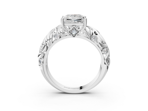 White gold Princess Solitaire Diamond Leaf Vine Band with Prong Setting_67