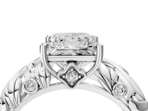 White gold Princess Solitaire Diamond Leaf Vine Band with Prong Setting_68
